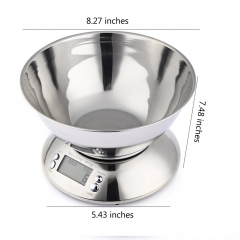 YH-DS402 5kg Digital Kitchen Scale Stainless Steel Food Libra Weight Sensor LCD Electronic Kitchen Scales Alarm Timer Weight Sensor Bowl