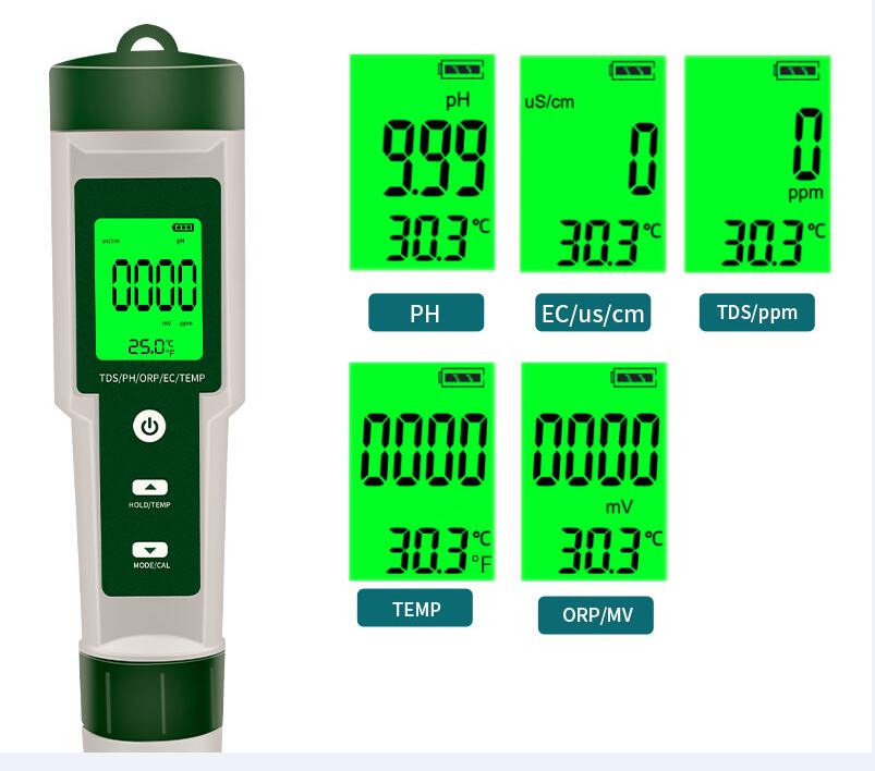 Tester Digitale 5 In 1 Per Acqua: Misuratore PH, EC, TDS, Sale E Temperatura Con Display Retroilluminato