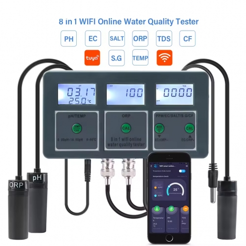 PH-W218 Tuya WiFi 8 in 1 Digital PH/TEMP/ORP/PPM/EC/SALT/S.G/CF Online Water Quality Tester PH Test Meter Laboratory Pool Water Tester
