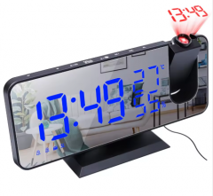 EN8827 New Digital Projection Alarm Clock Large Table Clocks Radio Thermometer Humidity Phone Charger Wall Decorative Projector