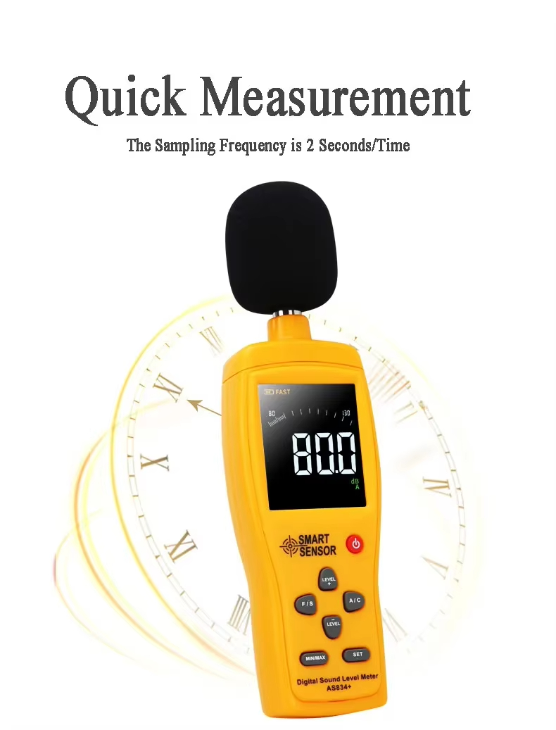 SMART SENSOR AS834+ Digital LCD Sound Level Meter Noisemeter 30-130dB ...