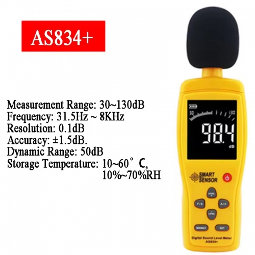SMART SENSOR AS834+ Digital LCD Sound Level Meter Noisemeter 30-130dB ...