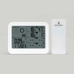 SH-018 Wireless Digital Weather Station Thermometer Alarm Clock Temperature Humidity Monitor LCD Display IP5X Rated 1 Year Warranty
