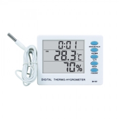 SH-118 Digital Electronic Thermometer Hygrometer External Metal Probe Dual Indoor/Outdoor Temperature Measurement Built-In Clock Home
